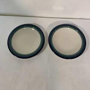 Pfaltzgraff Ocean Breeze  Salad Plates USA Blue And Green Band Set 2 stoneware